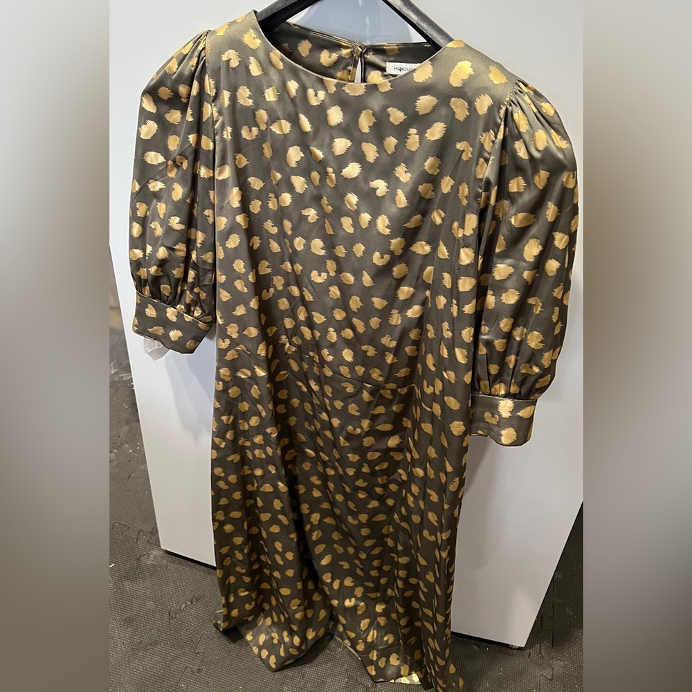Manoush Paris EUC Metallic Gold Animal Print Midi Dress FR 38 (US 6) - Picture 6 of 6